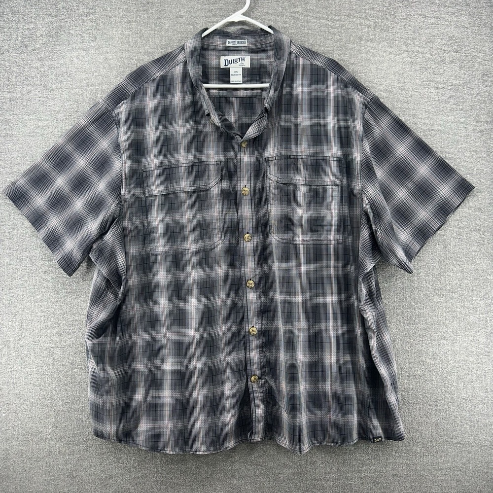Duluth Untucked Shirt Men Size 3XL Relaxed‎ Fit Short Sleeve Gray Check
